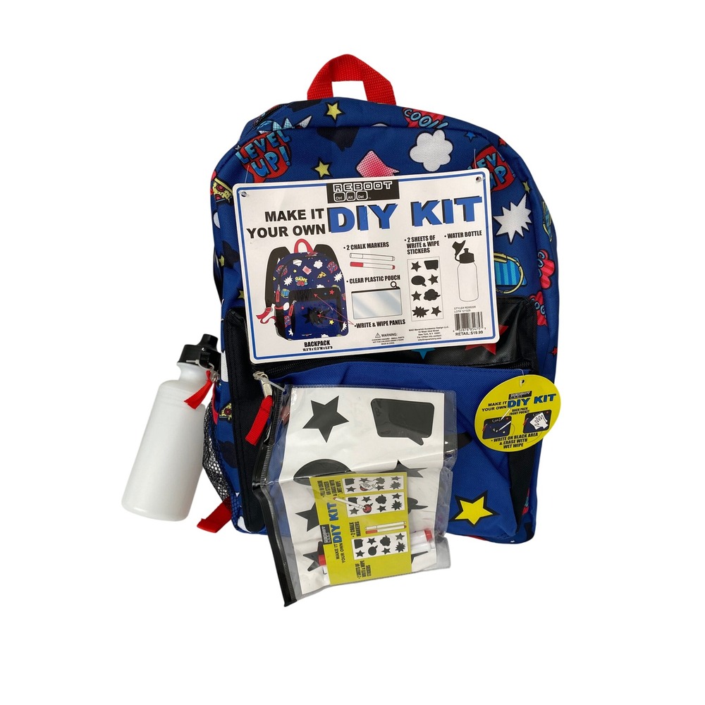 Reboot DIY Kit Backpack Boys OS Blue NEW Gamer Video Game Customize Water Bottle